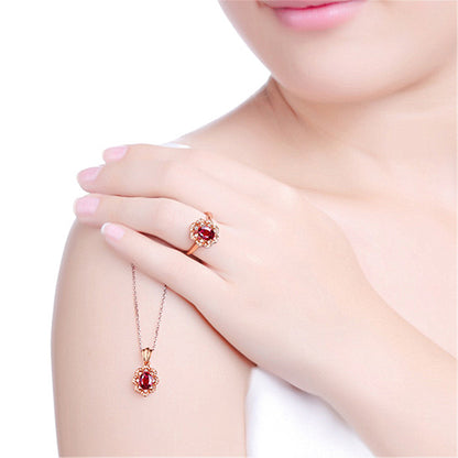 Red Crystal and Cubic Zirconia Flower Edge Ring, statement rings for women, vintage-inspired design, lifestyle look