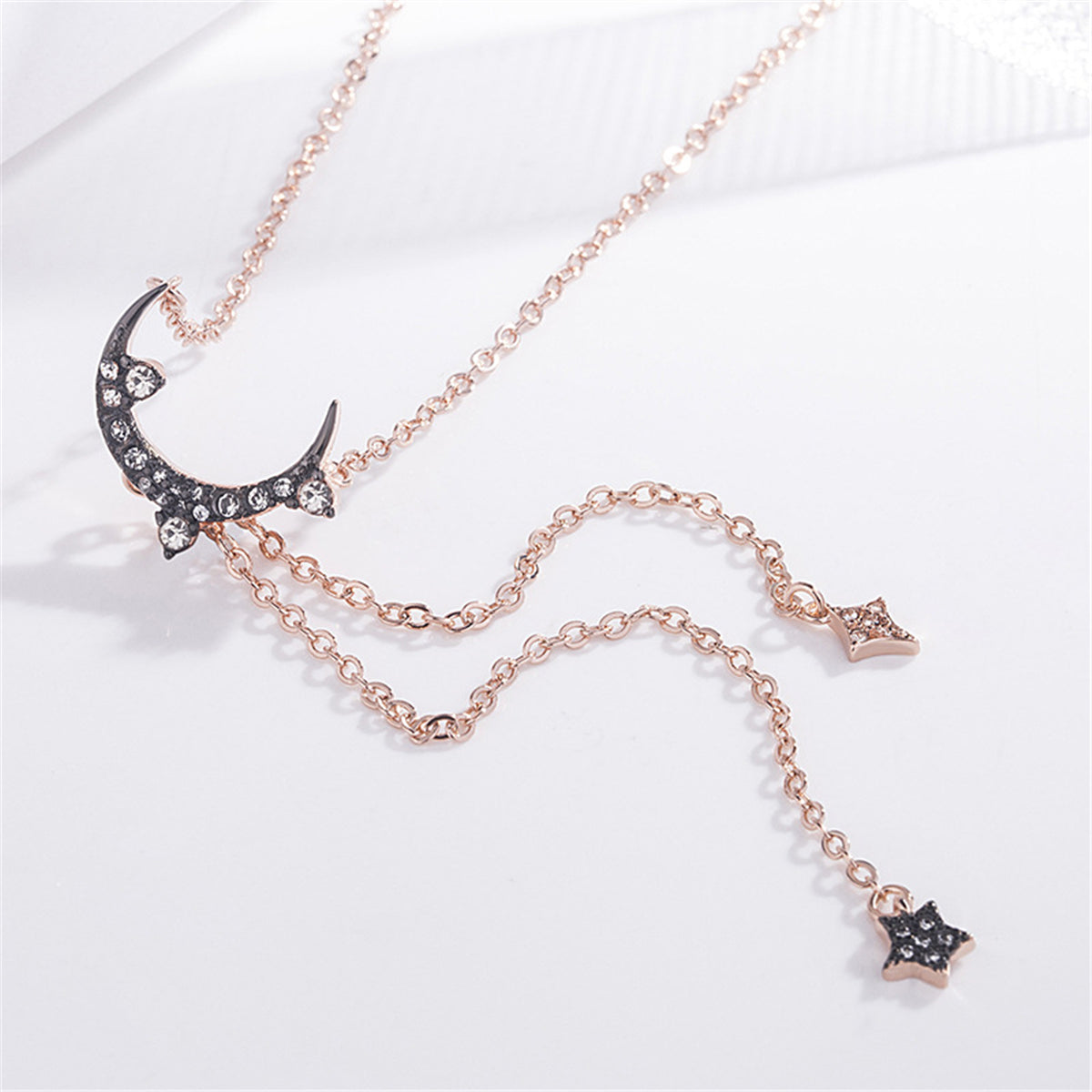 Black Cubic Zirconia & 18K Rose Gold-Plated Pendant Necklace