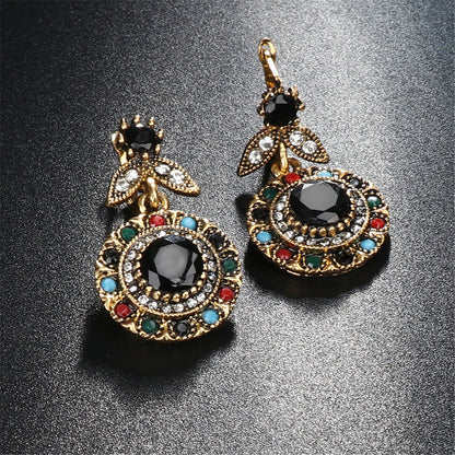 Black and Cubic Zirconia Botany Drop Earrings, drop earrings for women, botanical inspired, front view