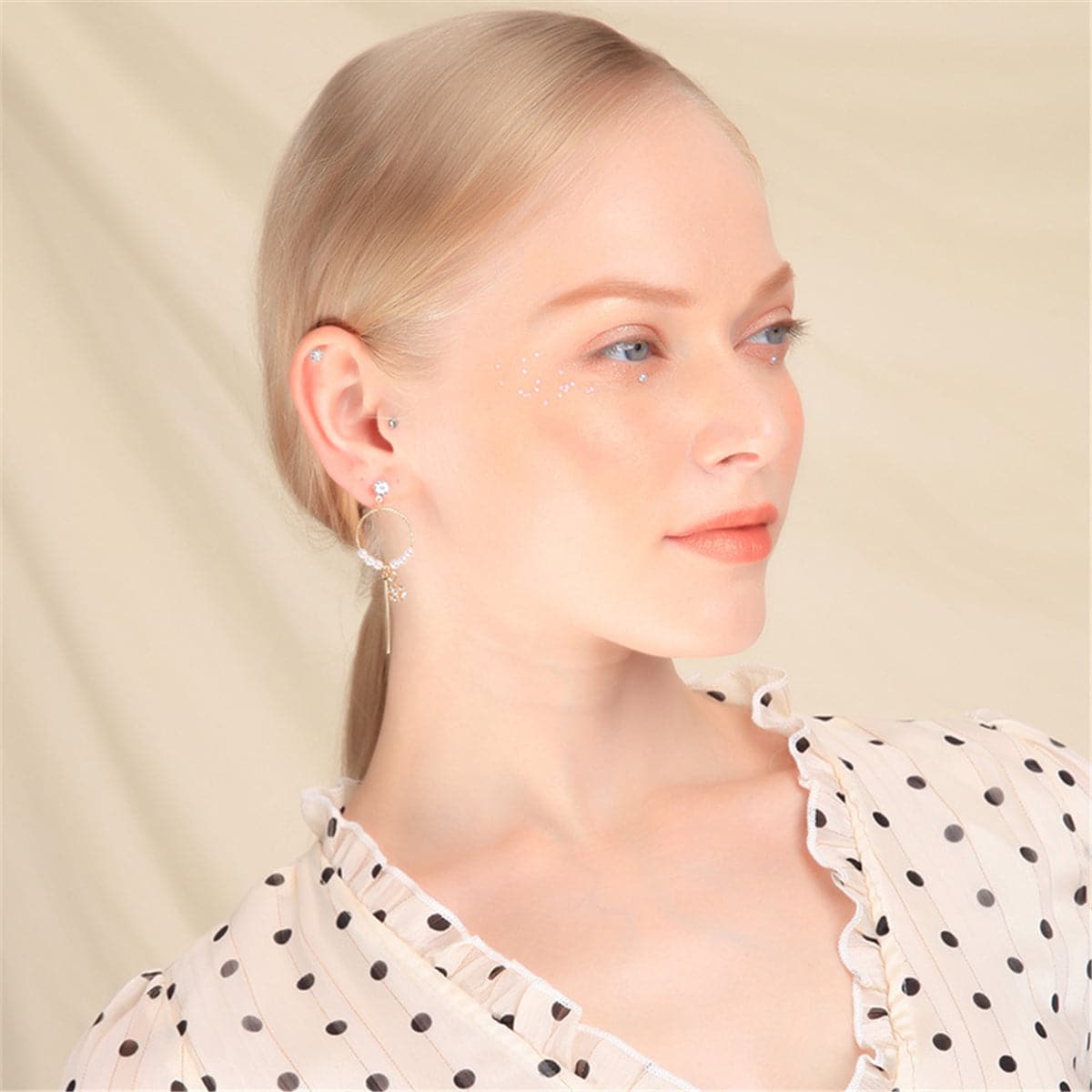 Pearl & 18K Gold-Plated Circle Asymmetrical Drop Earrings