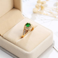 Green Crystal & Cubic Zirconia Twist Halo Ring