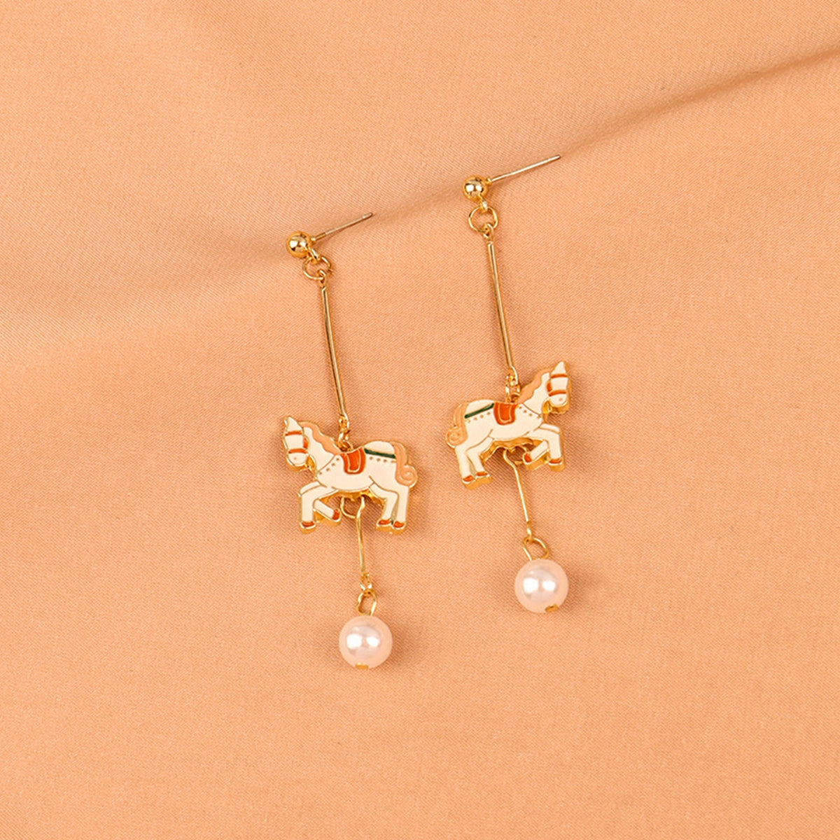 Pearl & 18K Gold-Plated Carousel Horse Drop Earrings