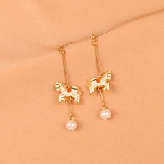 Pearl & 18K Gold-Plated Carousel Horse Drop Earrings
