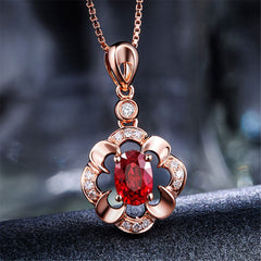 cubic zirconia & 18k Rose Gold-Plated Floral Open Pendant Necklace - streetregion