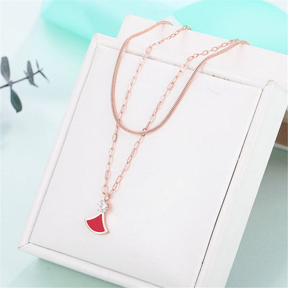 Cubic Zirconia and 18K Rose Gold-Plated Layered Pendant Necklace, rose gold pendant necklace for women, front view