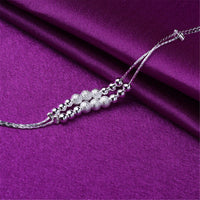 Fine Silver-Plated Graduated Bead Double-Strand Anklet