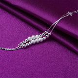 Fine Silver-Plated Graduated Bead Double-Strand Anklet