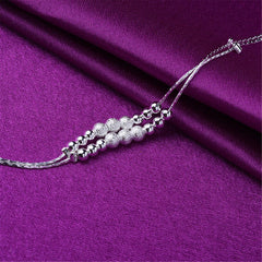 Silver-Plated Graduated Bead Double-Strand Anklet