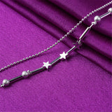 Fine Silver-Plated Star & Bead Double-Strand Anklet