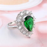 Green Cubic Zirconia & Crystal Pear-Cut Halo Ring