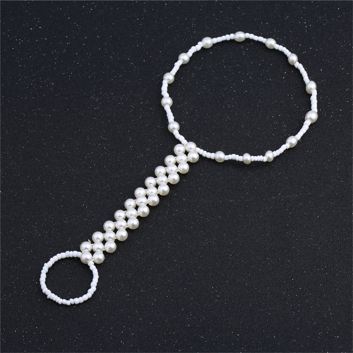 Pearl Ankle-To-Toe Ring Beaded Anklet, statement rings for women, botanical inspired, side view