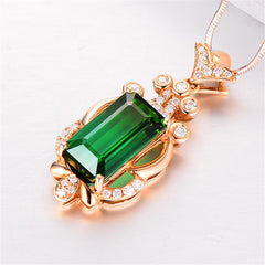 Green Crystal & Cubic Zirconia Floral Pendant Necklace