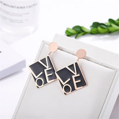 Black & 18K Rose Gold-Plated 'Love' Square Drop Earrings