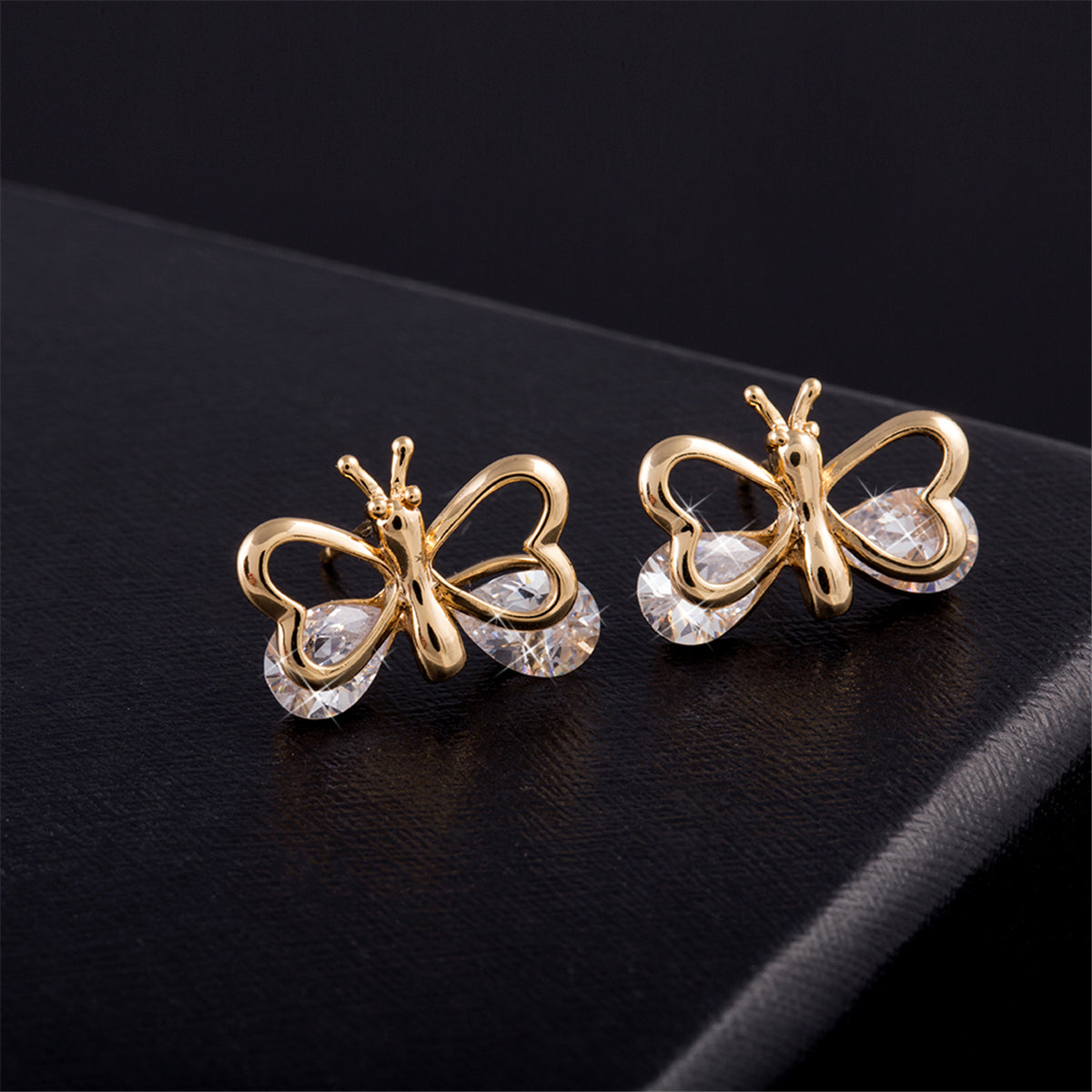 Crystal & 18K Gold-Plated Butterfly Stud Earrings