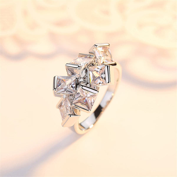 Crystal & Silvertone Clustered Princess-Cut Ring