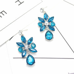 Teal Crystal & Silver-Plated Prong-Set Drop Earrings