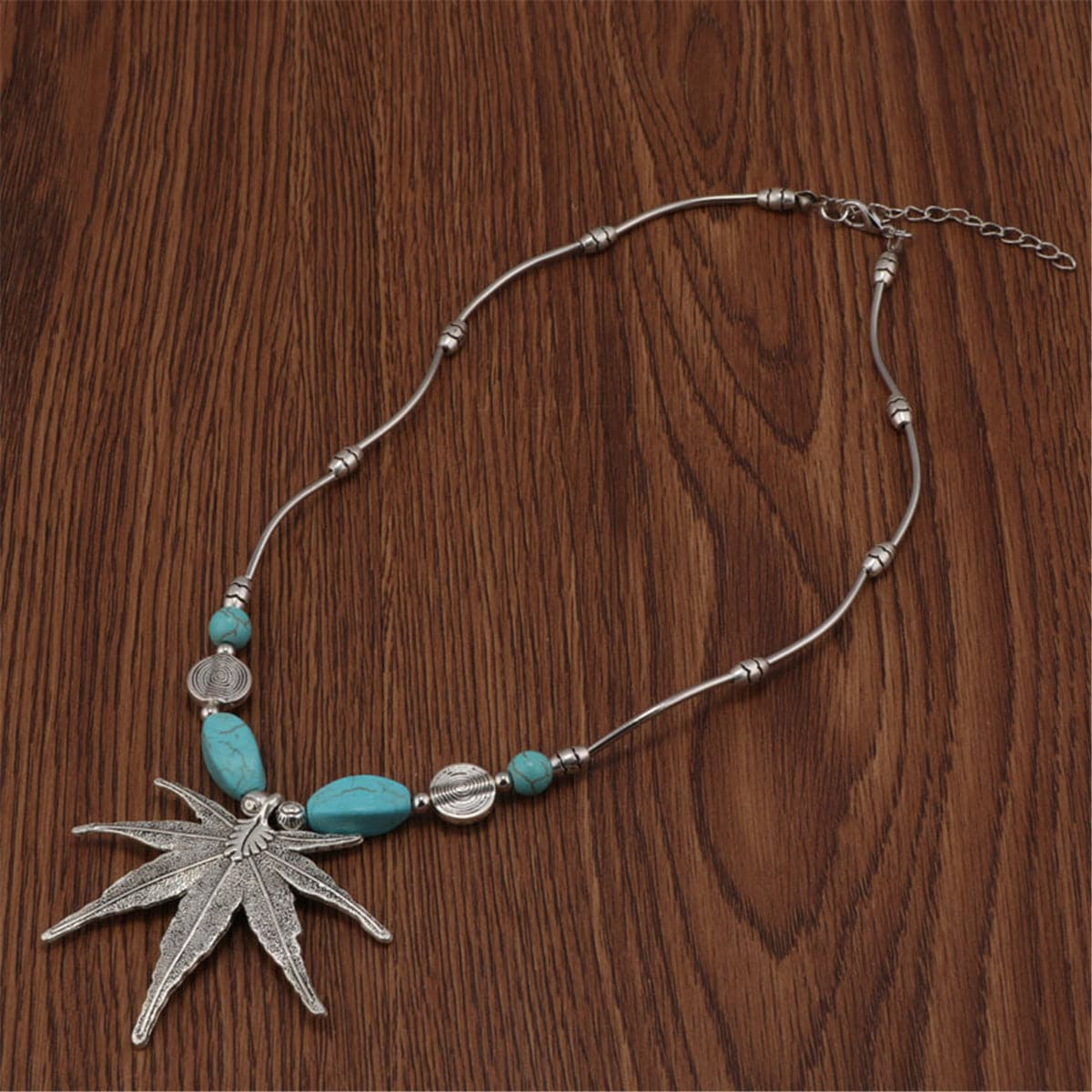 Turquoise & Cubic Zirconia Silver-Plated Maple Leaf Necklace
