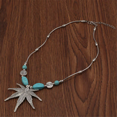 Turquoise & Cubic Zirconia Silver-Plated Maple Leaf Necklace