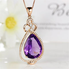 Purple Pear Crystal & 18K Rose Gold-Plated Pendant Necklace