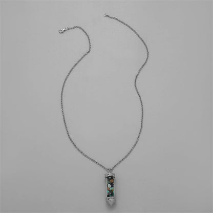 Blue Resin and Silver-Plated 'Love' Bottle Pendant Necklace, silver pendant necklace for women, everyday style, front view