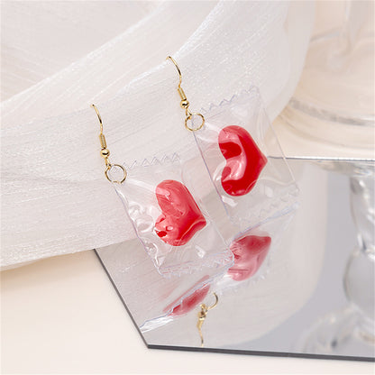Red Resin and 18K Gold-Plated Heart Candy Drop Earrings, gold drop earrings for women, elegant gift for her, lifestyle look