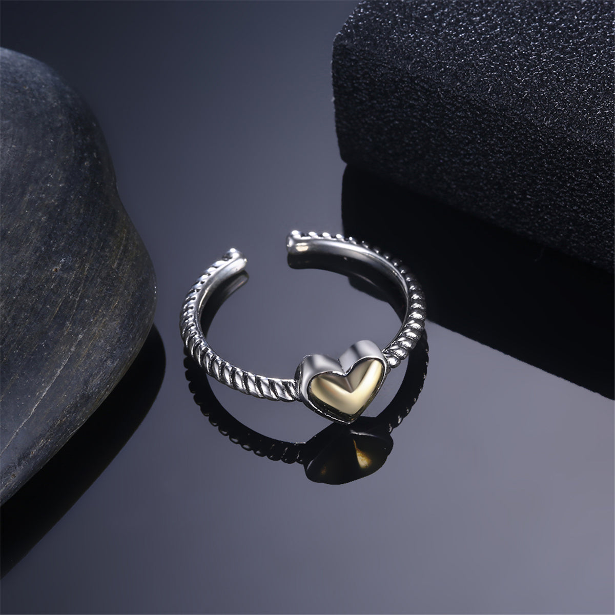 Two-Tone Heart Rope Open Ring