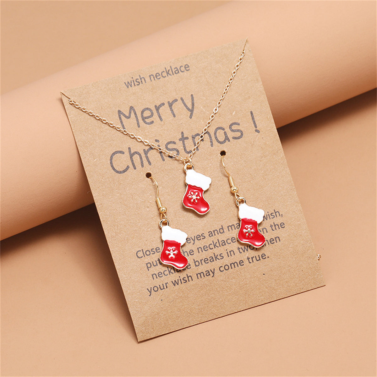 Red Enamel and 18K Gold-Plated Boots Pendant Necklace Set, gold drop earrings for women, lifestyle look