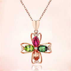 Red & Blue Cubic Zirconia Floral Pendant Necklace