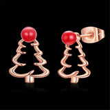 Red & Rose Goldtone Open Christmas Tree Stud Earrings
