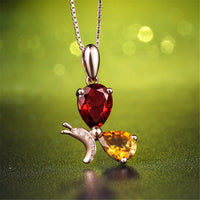 Red Crystal & Cubic Zirconia Pear-Cut Butterfly Pendant Necklace
