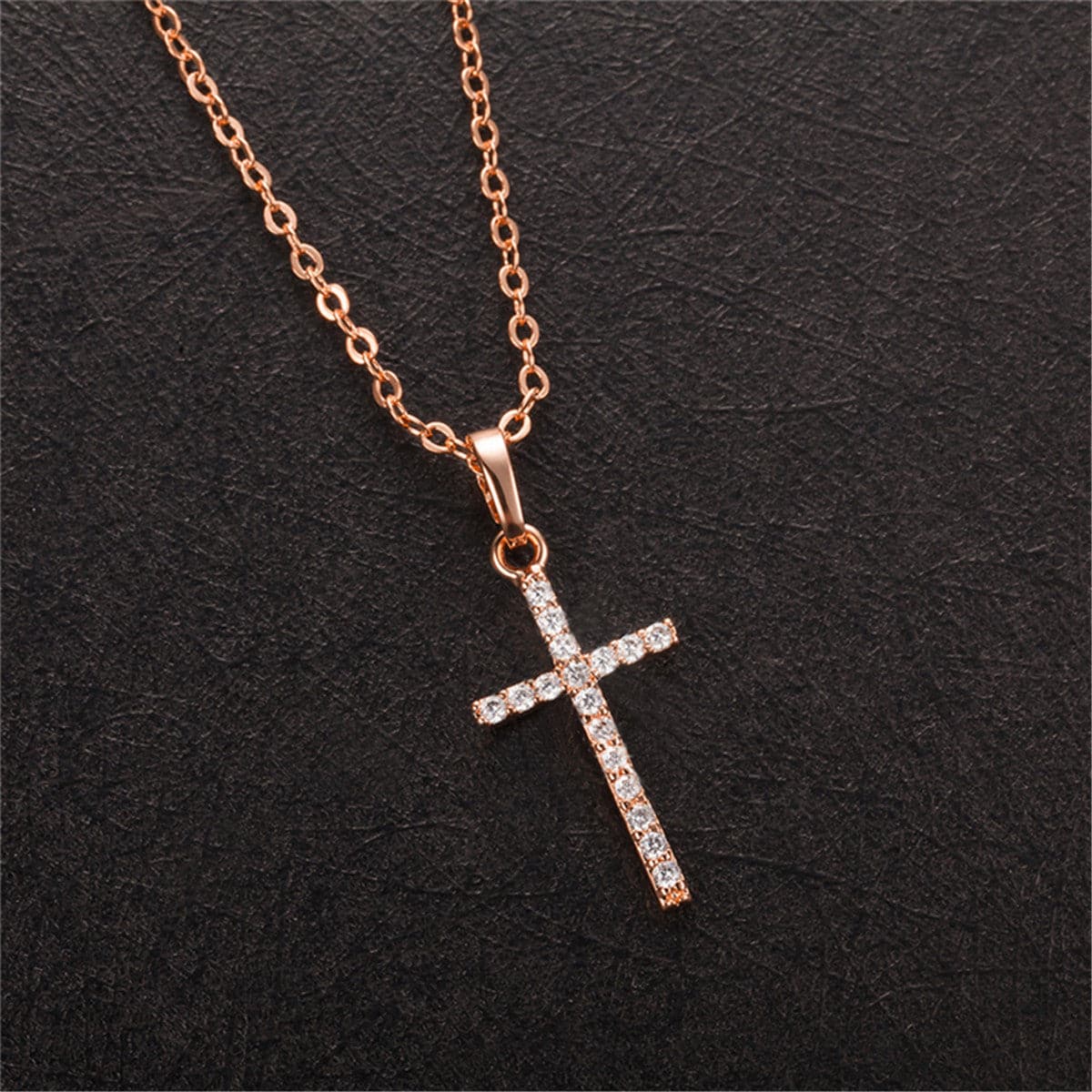 Cubic Zirconia & 18K Rose Gold-Plated Cross Pendant Necklace