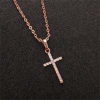 Cubic Zirconia & Rose Goldtone Cross Pendant Necklace