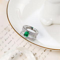 Green Cubic Zirconia & Crystal Layered Ring