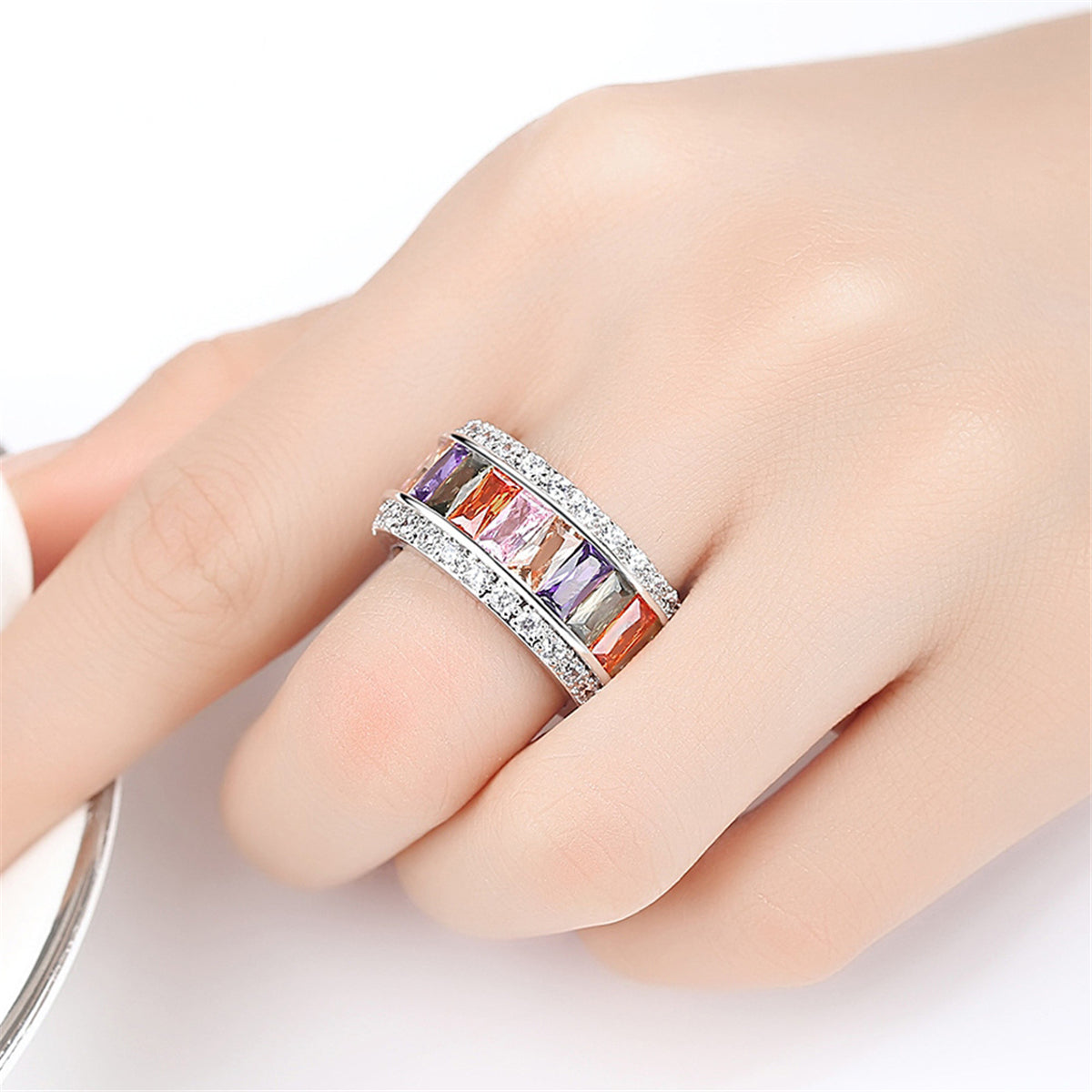 Jewel-Tone Crystal & Cubic Zirconia Edge Band Ring