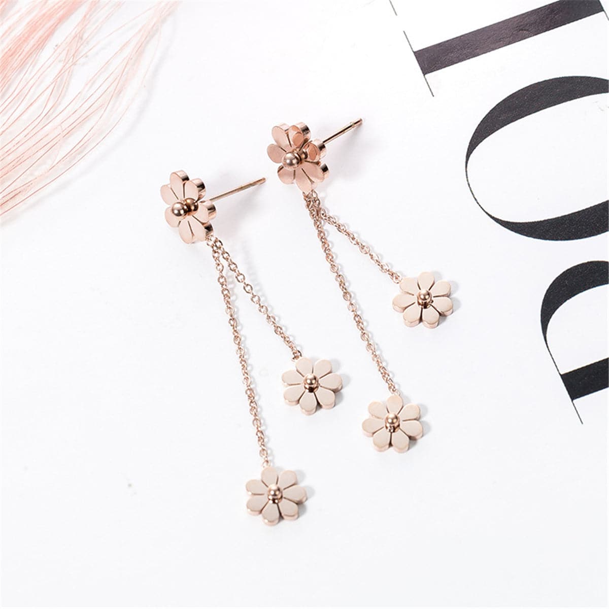 18K Rose Gold-Plated Triple Flower Drop Earring