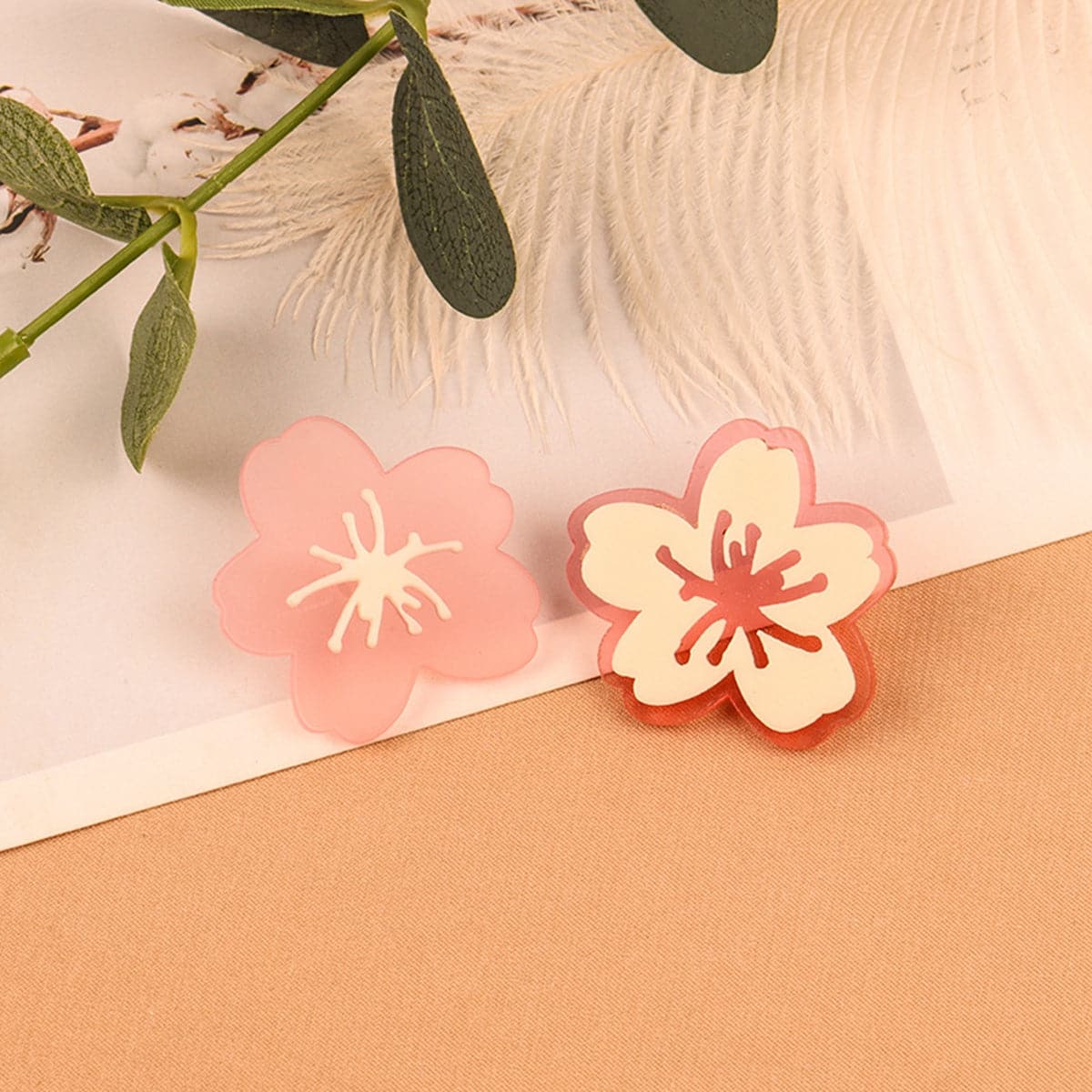Pink Acrylic & 18K Gold-Plated Cherry Blossom Asymmetrical Stud Earrings