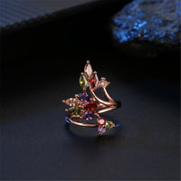 Jewel-Tone Cubic Zirconia & 18k Rose Gold-Plated Statement Ring - streetregion