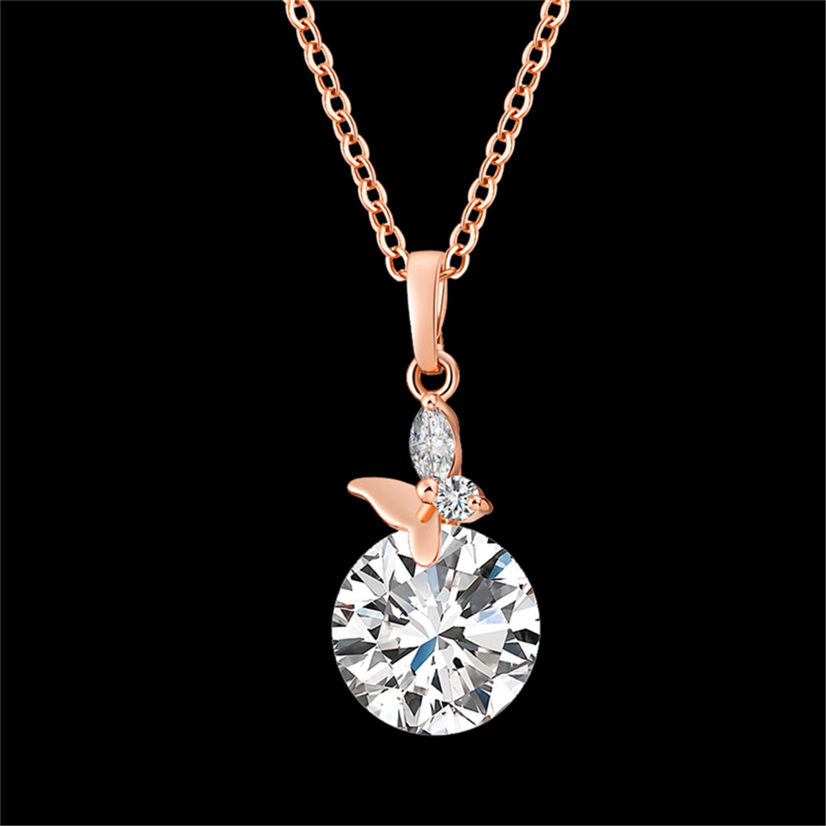 Crystal and Cubic Zirconia Butterfly Pendant Necklace, pendant necklace for women, dainty minimalist design, side view