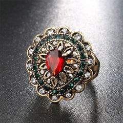 Red Crystal & Cubic Zirconia 18K Gold-Plated Pear Openwork Ring