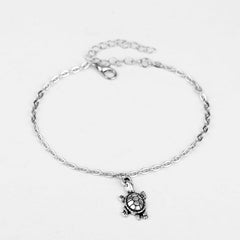 Silver-Plated Turtle Charm Anklet
