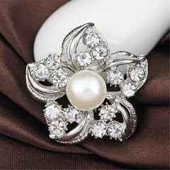 Cubic Zirconia & Pearl Silver-Plated Blossom Brooch