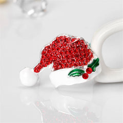 Cubic Zirconia & Enamel Silver-Plated Santa Hat Brooch