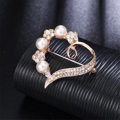 Cubic Zirconia & Pearl 18K Rose Gold-Plated Hollow Heart Brooch