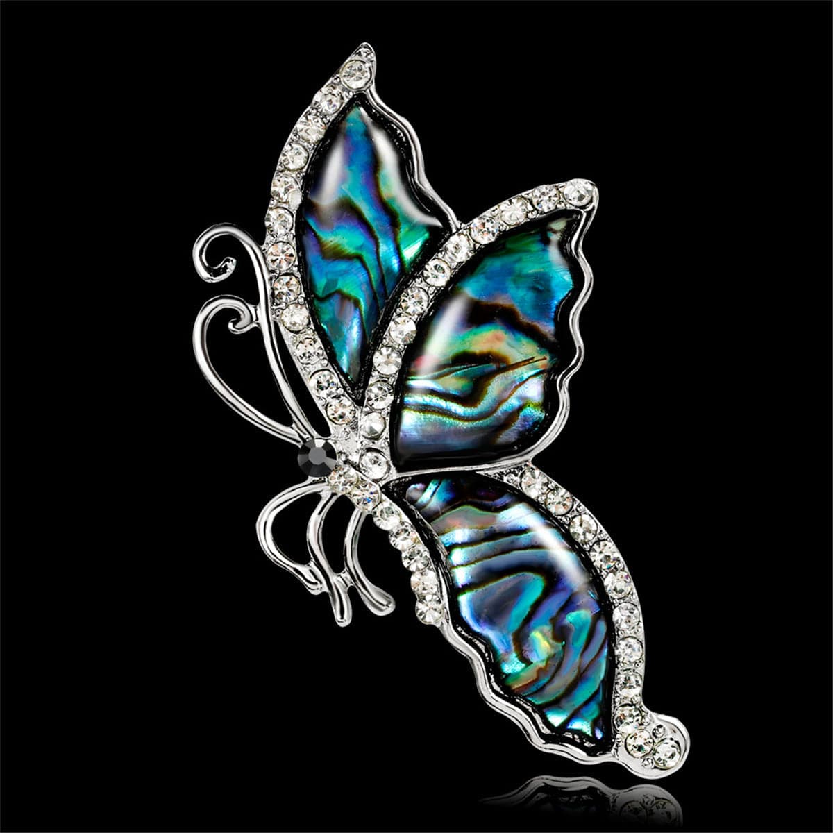 White Cubic Zirconia & Abalone Shell Butterfly Brooch