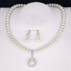Pearl & Cubic Zirconia Teardrop Pendant Necklace Set