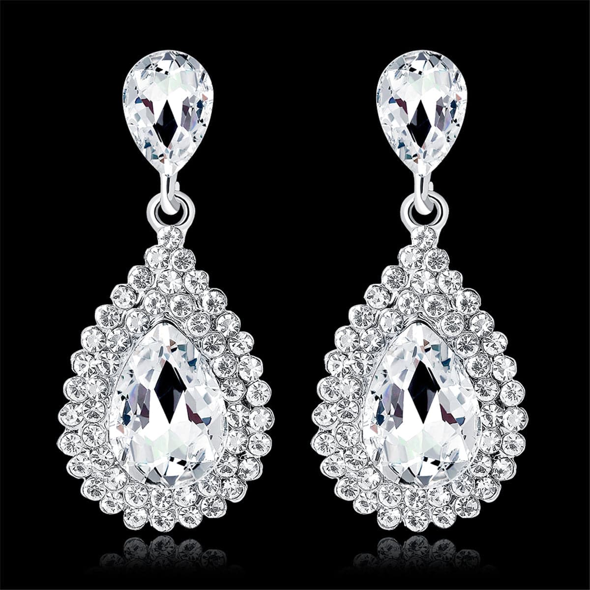 Cubic Zirconia & Crystal Halo Teardrop Earrings