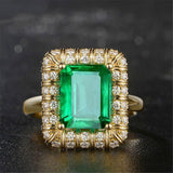Green cubic zirconia & Crystal Emerald-Cut Halo Ring - streetregion