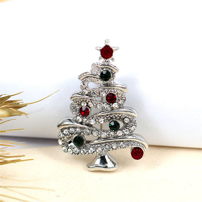 Red and Green Cubic Zirconia Silver-Plated Holiday Tree Brooch, silver brooch pin, elegant gift for her, side view