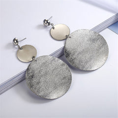 Silver-Plated Frosted Dual-Disk Drop Earrings