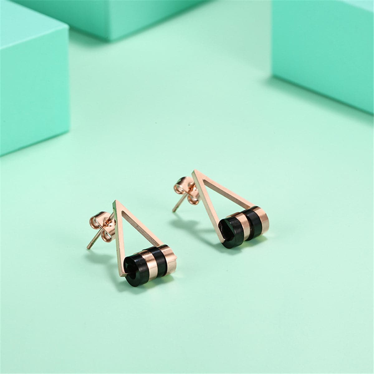 Black Acrylic & 18K Rose Gold-Plated Triangle Stud Earrings